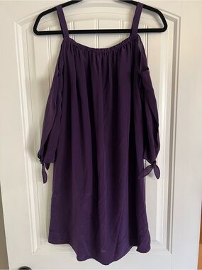 Madewell Off-Shoulder Tie-Sleeve Dress in Deep Purple